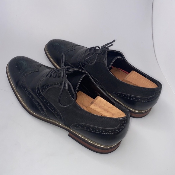 Parrazo Men's Size 11 Dress Shoes Black Wing Tip Block Hill Lace Fashion Oxford - Picture 4 of 16